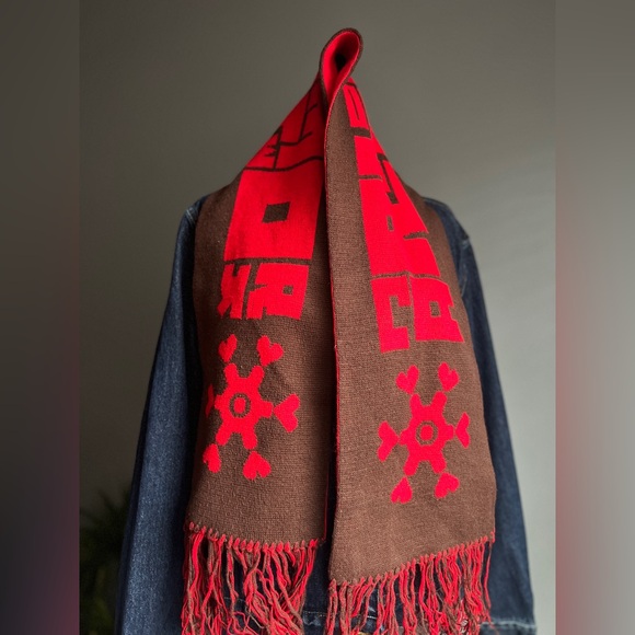 CARTOON NETWORK 2007 Double Woven Knit Reversible Scarf Brown Red Fringe - Picture 4 of 9
